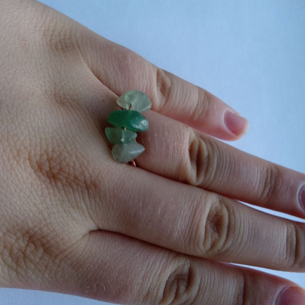 Green aventurine stone chip ring size 7.5 boho bohemian western hippie